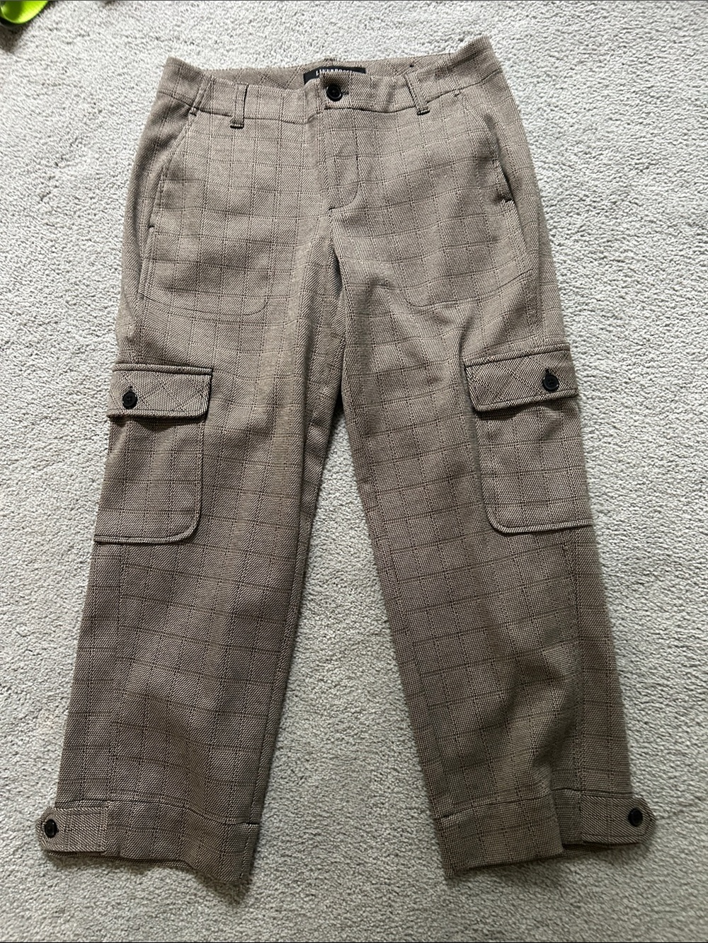 Liverpool Taupe Plaid Cargo Crop Pants